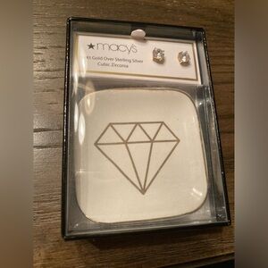 Macys 14kt gold over sterling silver cubic zirconia studs with tray